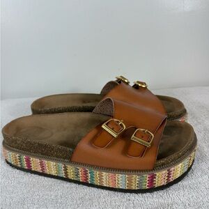 No Boundaries Y2K Platform Slides Sandals Size 11 Multicolor Chunky Buckle Beach